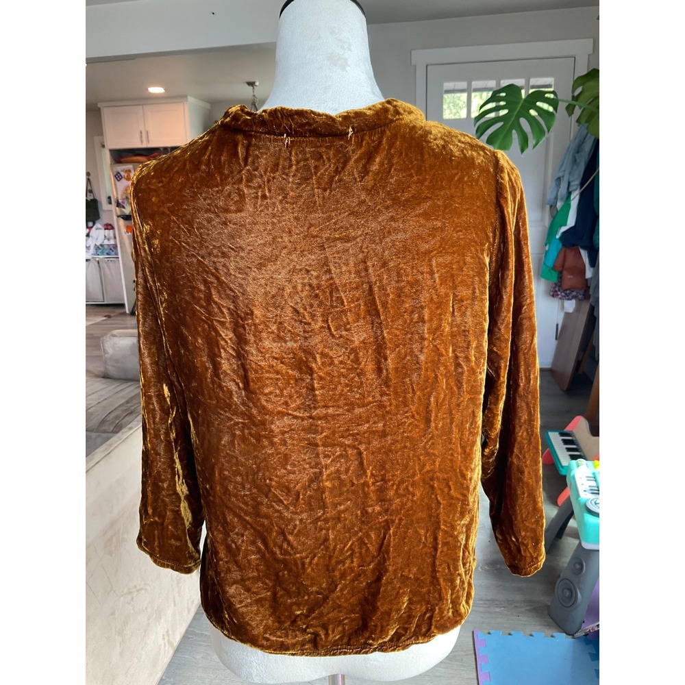 Cut Loose Women Silk Blend Velvet Mock Neck Top Burnt Mustard Gold XS USA Made - Picture 2 of 6